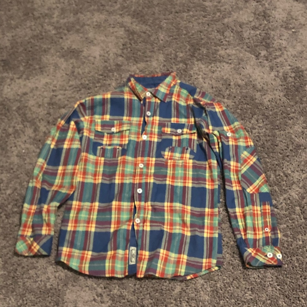 Multicolored plaid button up long sleeve shirt